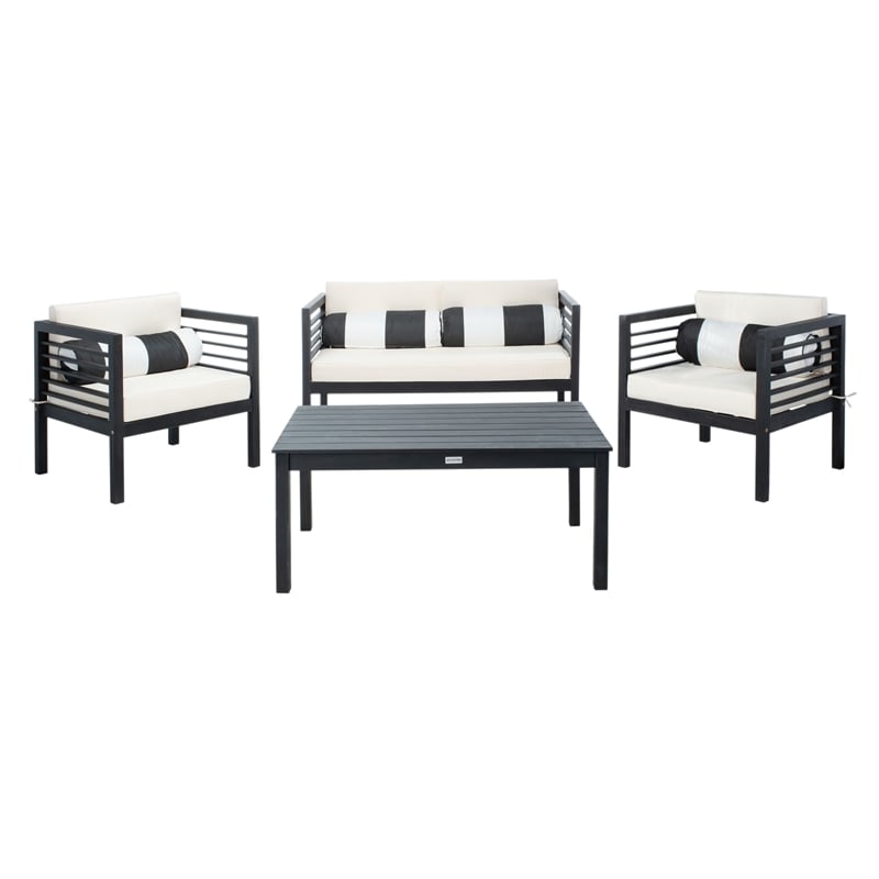 Safavieh Alda 4 Piece Wood and Fabric Set in Black / Beige