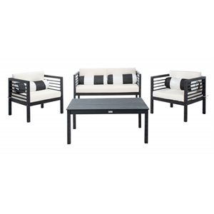 Safavieh Alda 4 Piece Wood and Fabric Set in Black / Beige