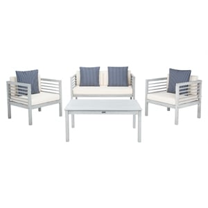 Safavieh Alda 4 Piece Wood and Fabric Set in Gray / Beige / Navy