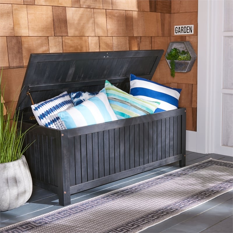 Safavieh Abri Wood Cushion Box in Black