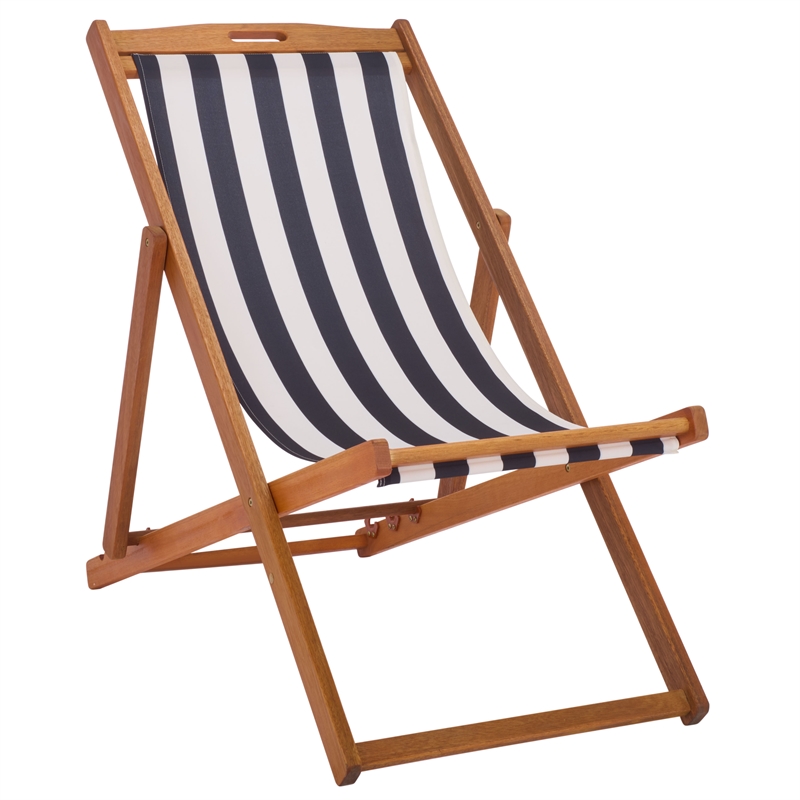 Safavieh Loren Wood Sling Chair in Natural / Navy