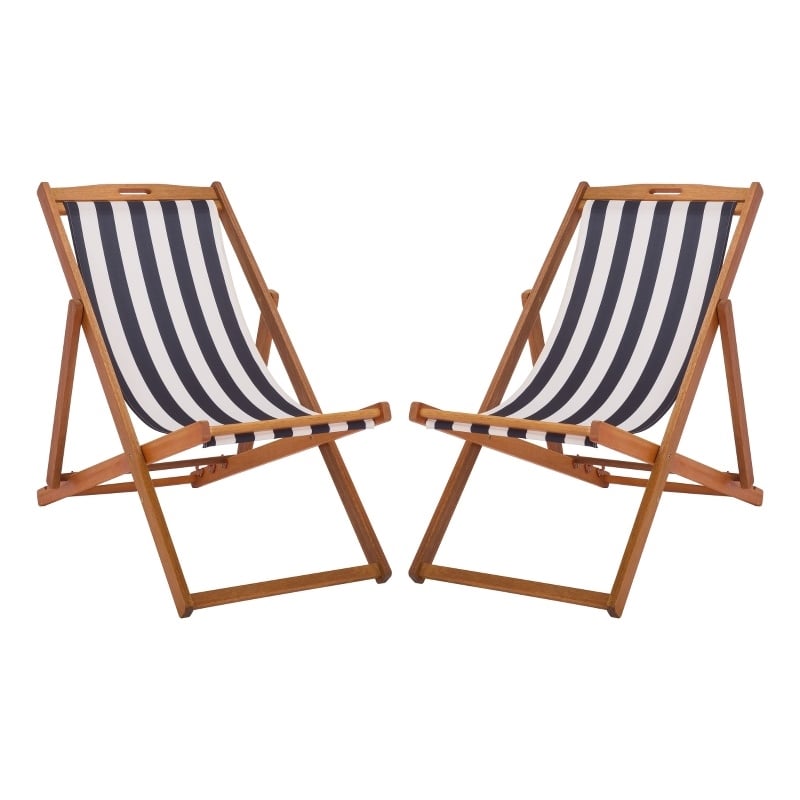 Safavieh Loren Wood Sling Chair in Natural / Navy