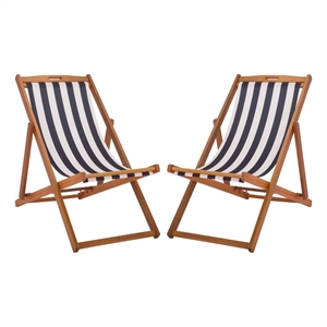 Safavieh Loren Wood Sling Chair in Natural / Navy