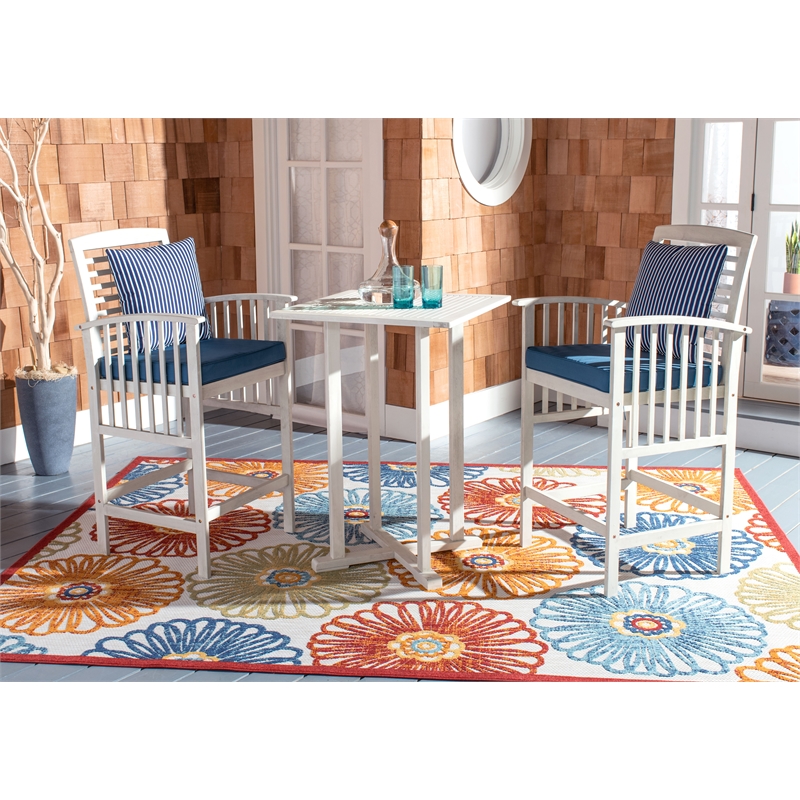 Safavieh Pate 3 Pc Bar Height Wood Bistro Set in White / Navy