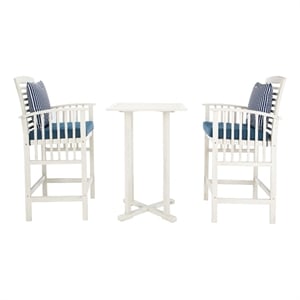 Safavieh Pate 3 Pc Bar Height Wood Bistro Set in White / Navy