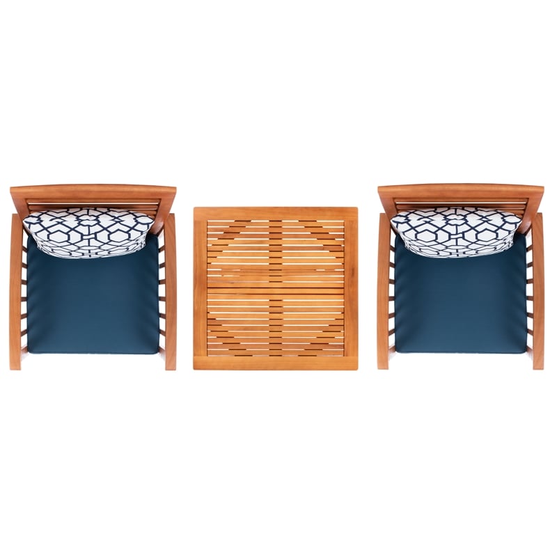 Safavieh Pate 3 Pc Bar Height Wood Bistro Set in Natural / Navy