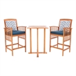 Safavieh Pate 3 Pc Bar Height Wood Bistro Set in Natural / Navy
