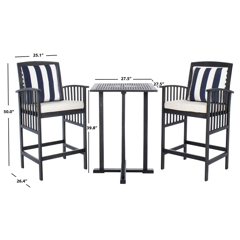Safavieh Pate 3 Pc Bar Height Bistro Wood Set in Black / Beige
