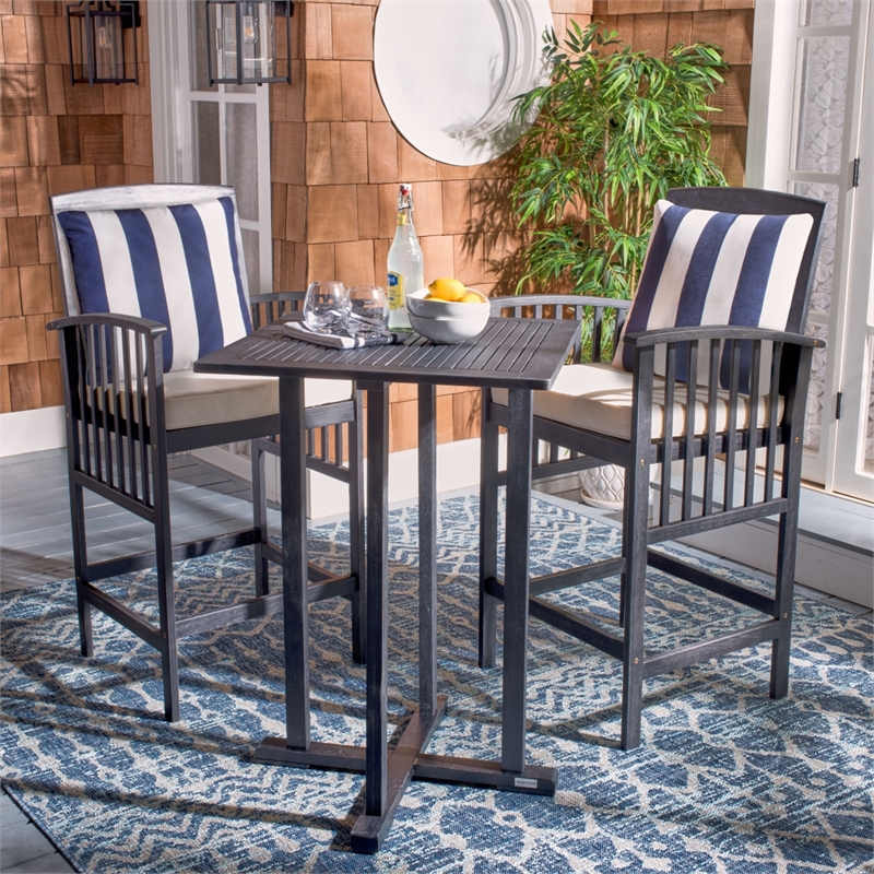 Safavieh Pate 3 Pc Bar Height Bistro Wood Set in Black / Beige