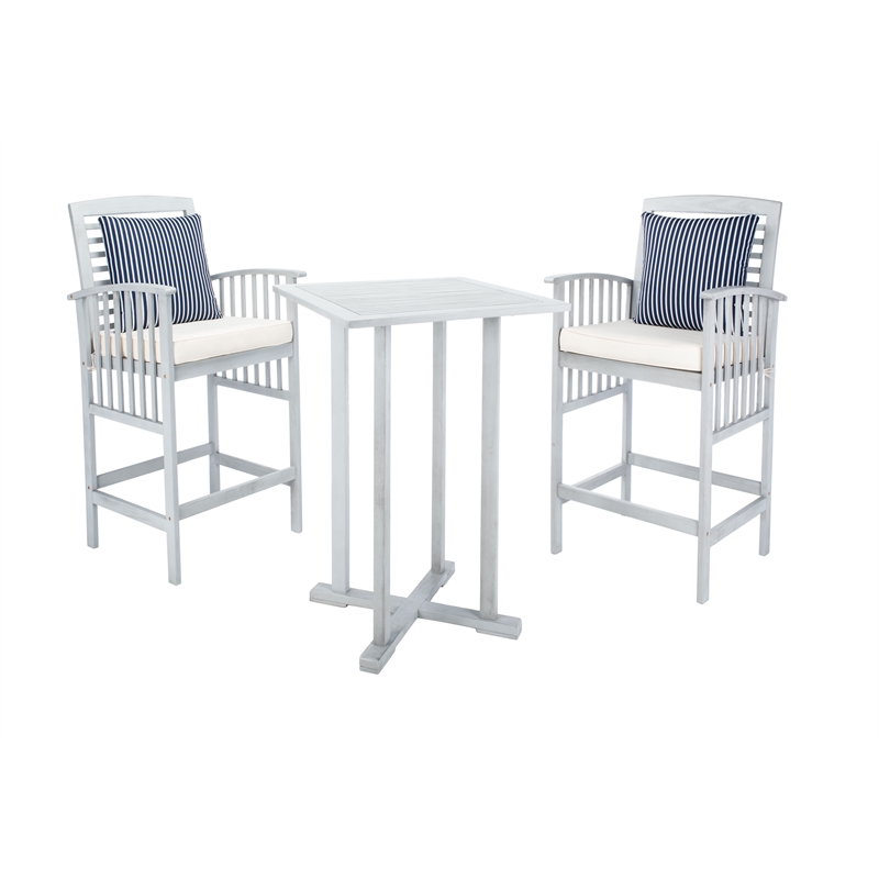 Safavieh Pate 3 Pc Bar Height Wood Bistro Set in Gray / Beige / Navy