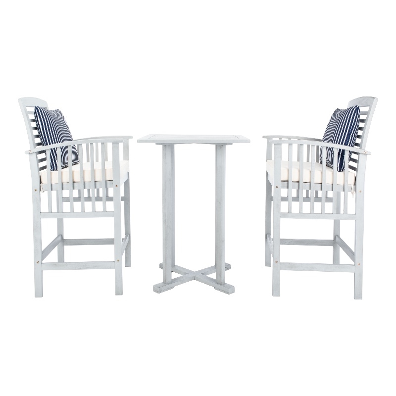 Safavieh Pate 3 Pc Bar Height Wood Bistro Set in Gray / Beige / Navy