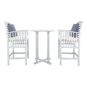 Safavieh Pate 3 Pc Bar Height Wood Bistro Set in Gray / Beige / Navy