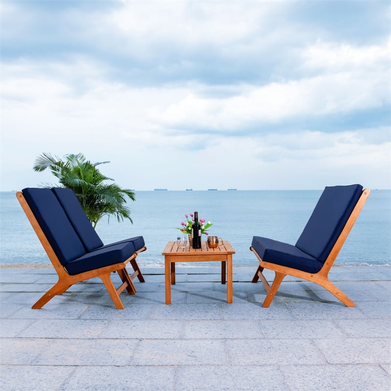 Safavieh Chaston 4 Pc Wood Living Set in Natural / Navy