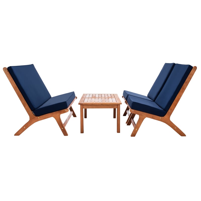 Safavieh Chaston 4 Pc Wood Living Set in Natural / Navy
