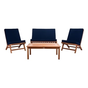 Safavieh Chaston 4 Pc Wood Living Set in Natural / Navy