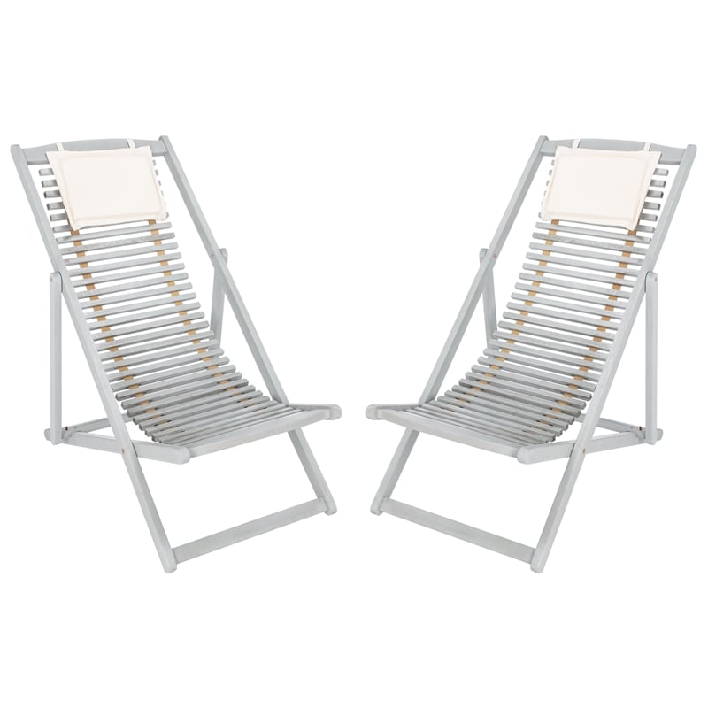 Safavieh Rendi Relax Wood Chairs with Pillow in Gray / Beige