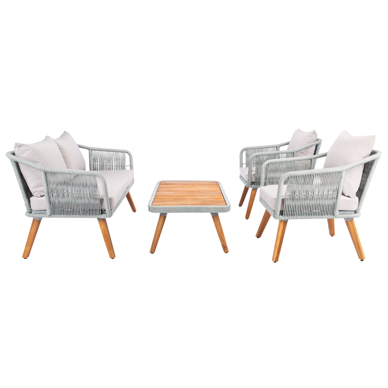 Safavieh Raldin Rope and Wood 4 Pc Living Set in Light Gray / Gray
