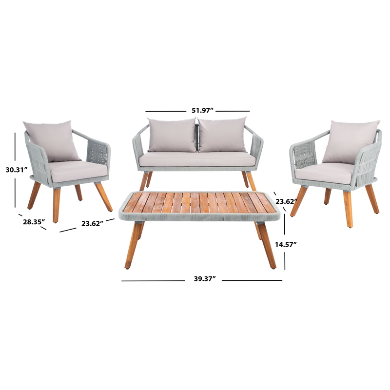 Safavieh Raldin Rope and Wood 4 Pc Living Set in Light Gray / Gray
