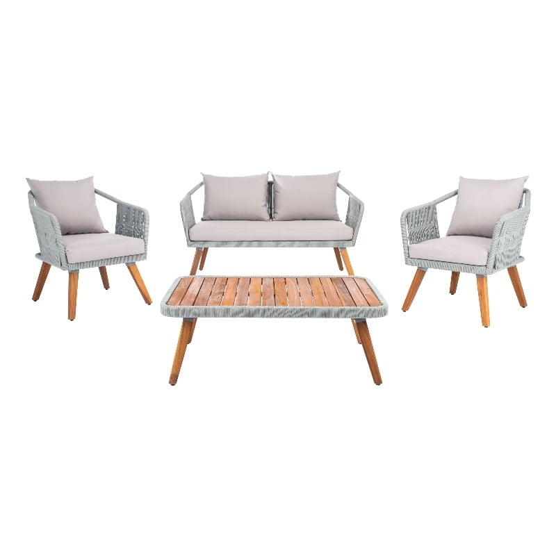 Safavieh Raldin Rope and Wood 4 Pc Living Set in Light Gray / Gray