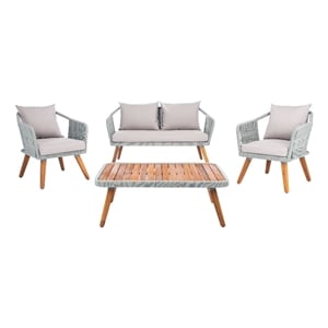 Safavieh Raldin Rope and Wood 4 Pc Living Set in Light Gray / Gray