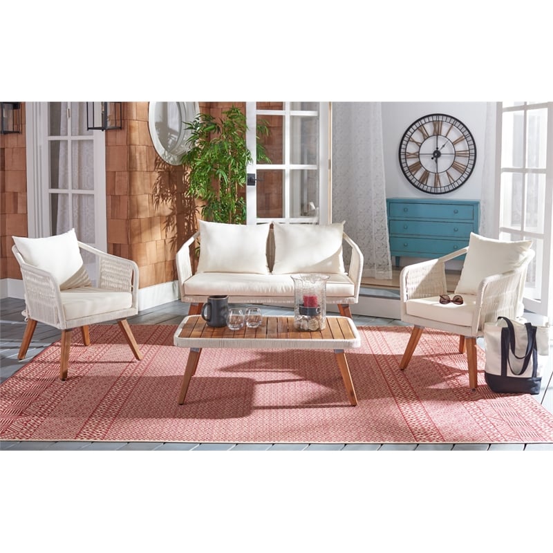 Safavieh Raldin Rope and Wood 4 Pc Living Set in Beige