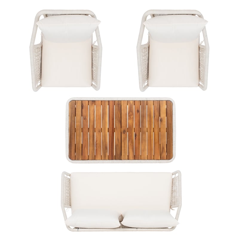 Safavieh Raldin Rope and Wood 4 Pc Living Set in Beige