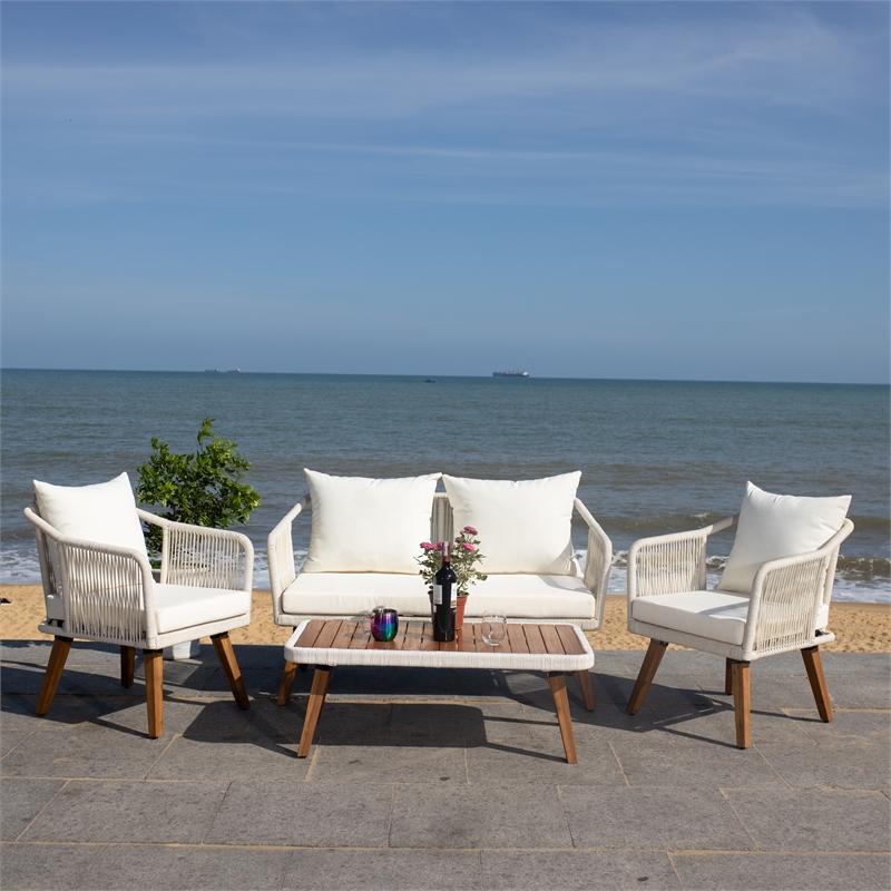 Safavieh Raldin Rope and Wood 4 Pc Living Set in Beige
