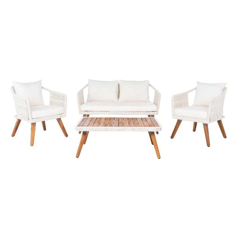 Safavieh Raldin Rope and Wood 4 Pc Living Set in Beige