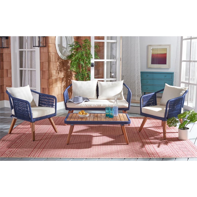 Safavieh Raldin Rope and Wood 4 Pc Living Set in Navy / Beige