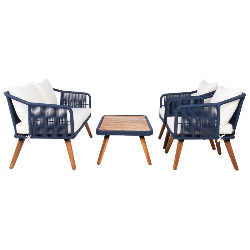 Safavieh Raldin Rope and Wood 4 Pc Living Set in Navy / Beige