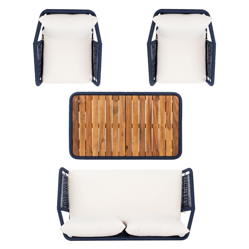 Safavieh Raldin Rope and Wood 4 Pc Living Set in Navy / Beige