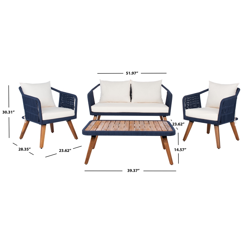 Safavieh Raldin Rope and Wood 4 Pc Living Set in Navy / Beige