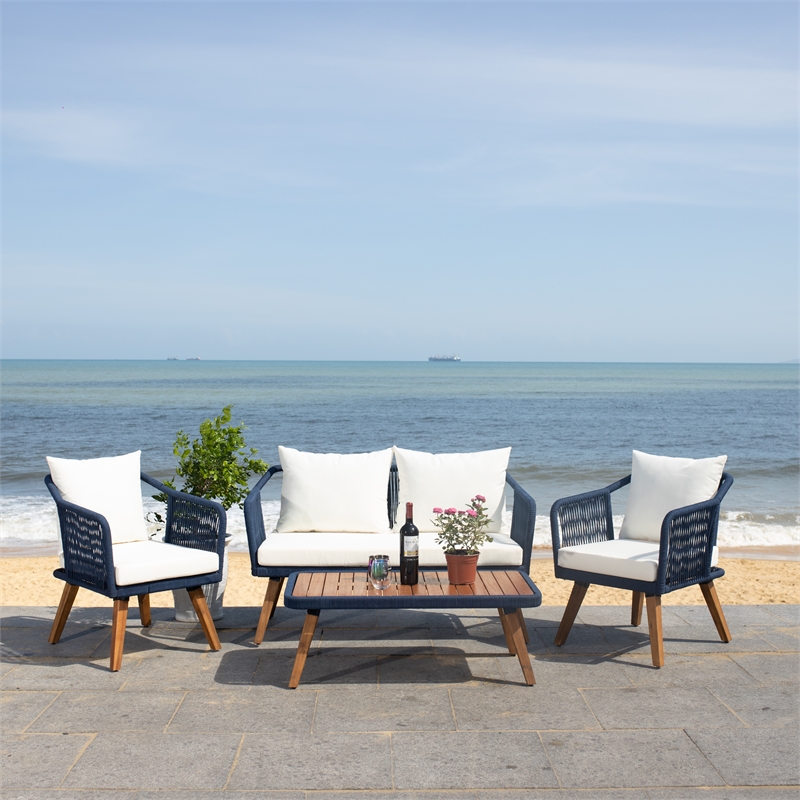 Safavieh Raldin Rope and Wood 4 Pc Living Set in Navy / Beige
