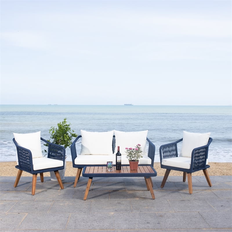 Safavieh Raldin Rope and Wood 4 Pc Living Set in Navy / Beige