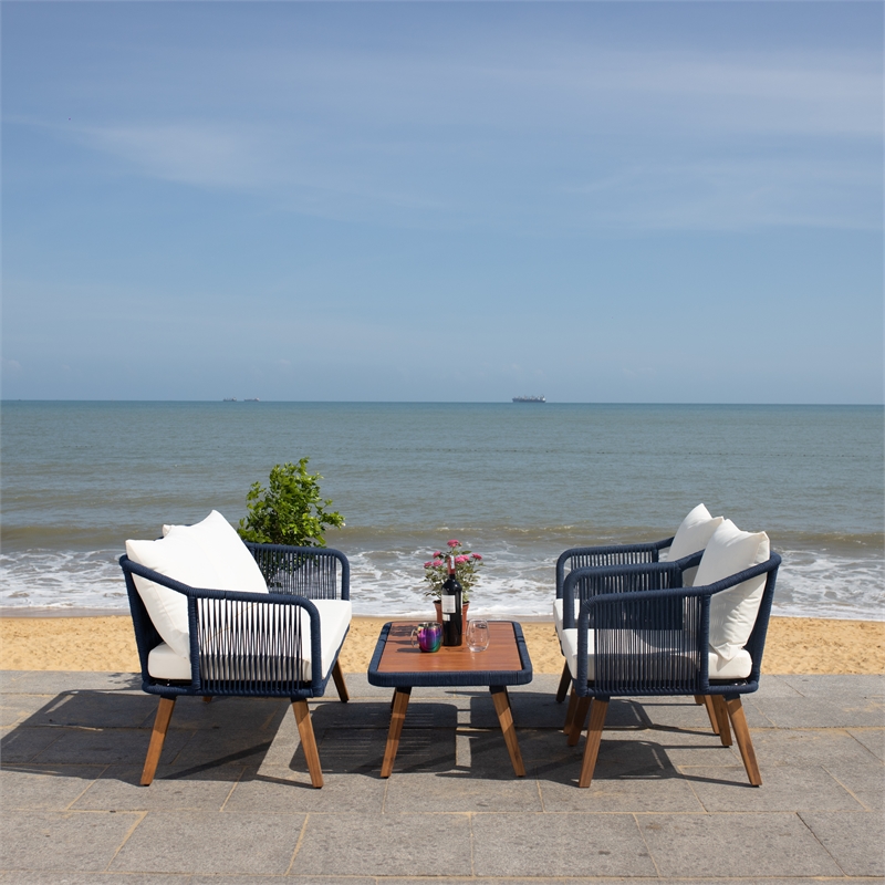 Safavieh Raldin Rope and Wood 4 Pc Living Set in Navy / Beige