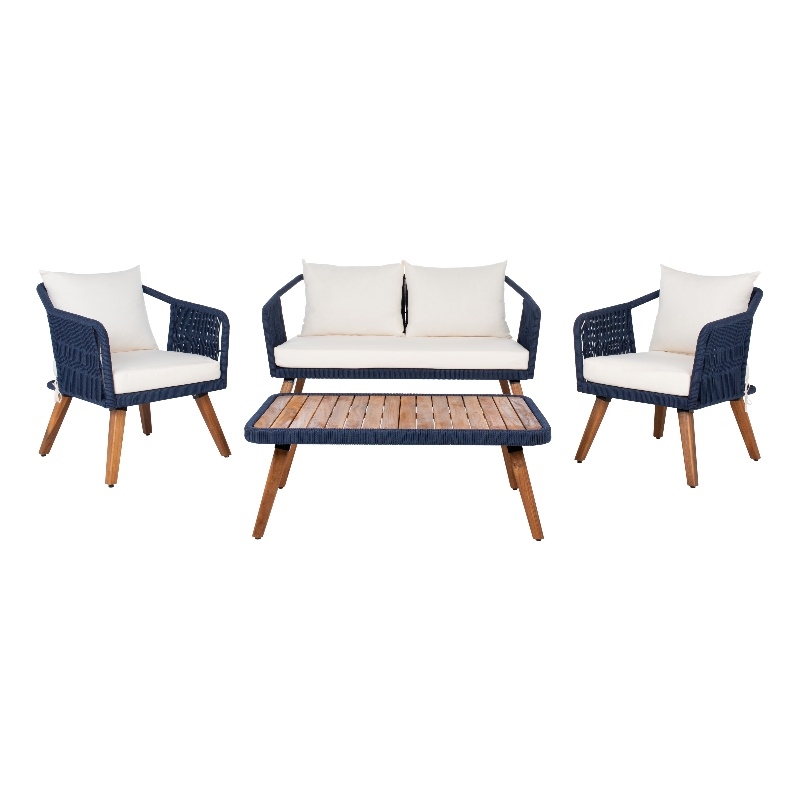 Safavieh Raldin Rope and Wood 4 Pc Living Set in Navy / Beige