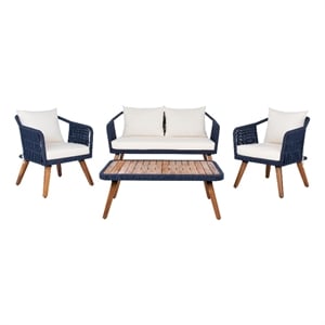 Safavieh Raldin Rope and Wood 4 Pc Living Set in Navy / Beige