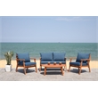 Safavieh Deacon 4 Pc Wood Living Set in Natural / Navy