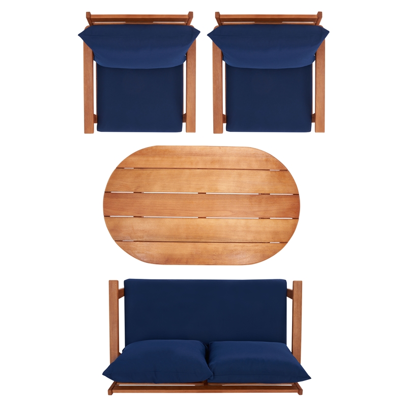 Safavieh Deacon 4 Pc Wood Living Set in Natural / Navy