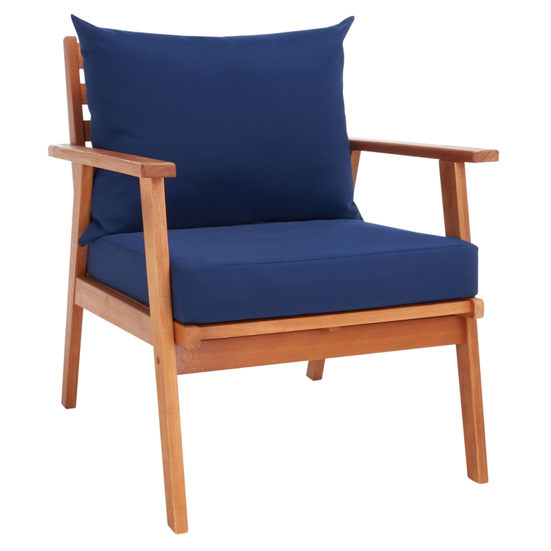 Safavieh Deacon 4 Pc Wood Living Set in Natural / Navy