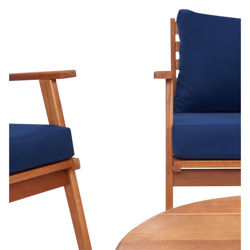 Safavieh Deacon 4 Pc Wood Living Set in Natural / Navy