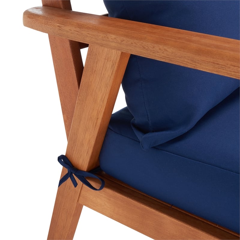 Safavieh Deacon 4 Pc Wood Living Set in Natural / Navy