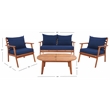 Safavieh Deacon 4 Pc Wood Living Set in Natural / Navy