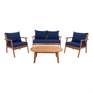 Safavieh Deacon 4 Pc Wood Living Set in Natural / Navy