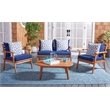 Safavieh Deacon 4 Pc Wood Living Set in Natural / Navy