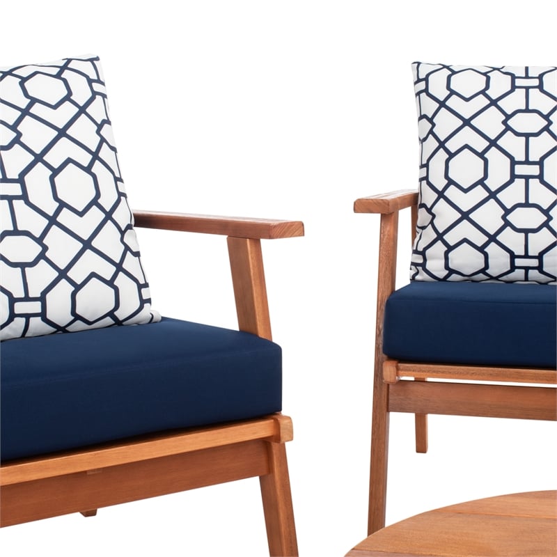 Safavieh Deacon 4 Pc Wood Living Set in Natural / Navy
