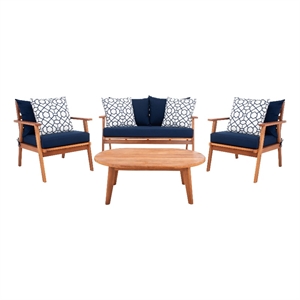 Safavieh Deacon 4 Pc Wood Living Set in Natural / Navy