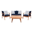 Safavieh Deacon 4 Pc Wood Living Set in Natural / Navy