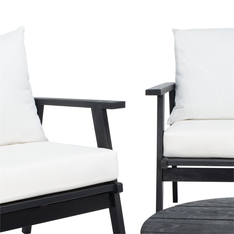 Safavieh Deacon 4 Pc Wood Living Set in Black / Beige