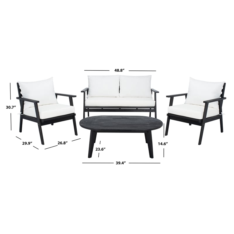 Safavieh Deacon 4 Pc Wood Living Set in Black / Beige